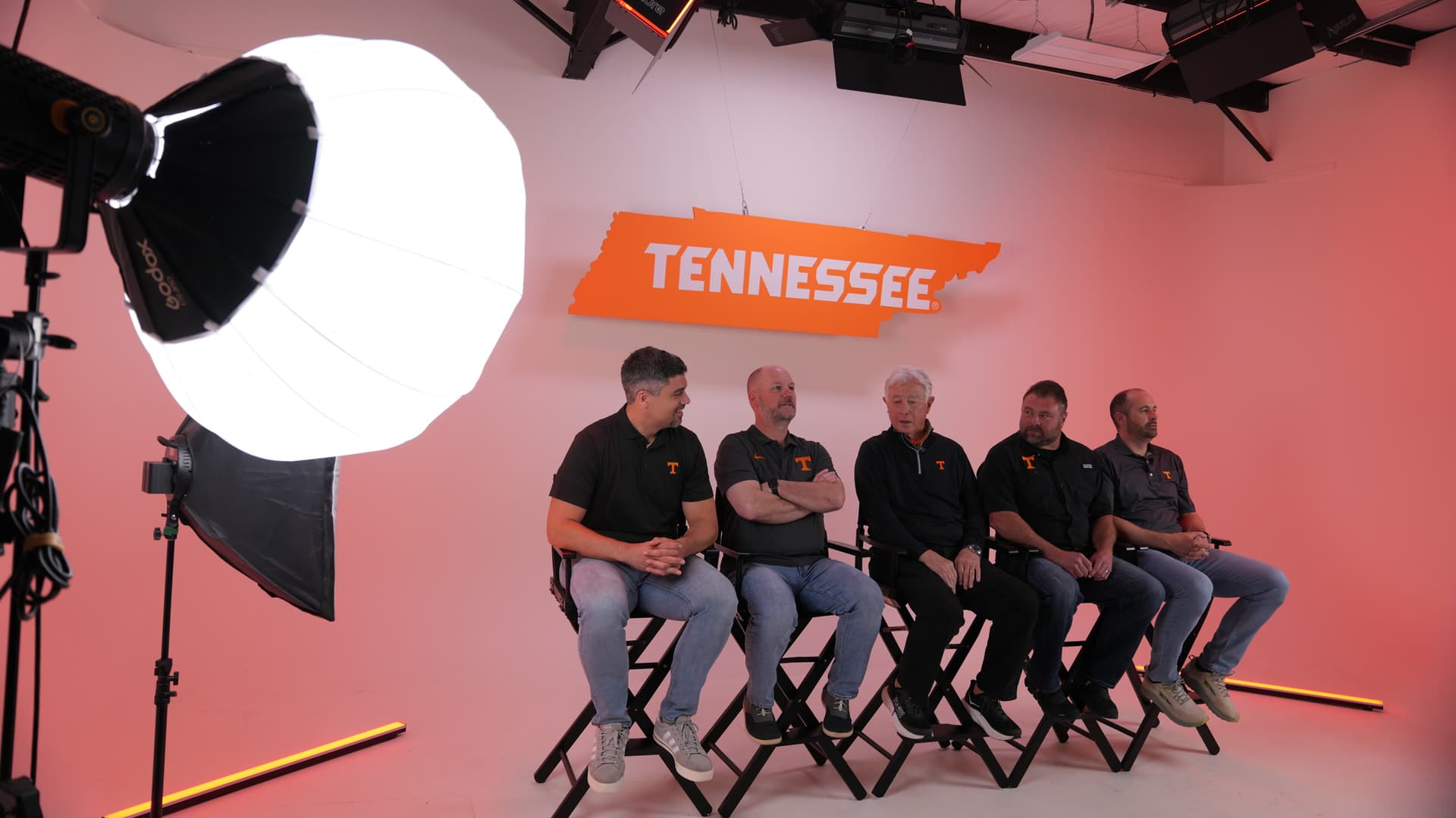 KCA production crew filming a commercial video on a studio set in Knoxville